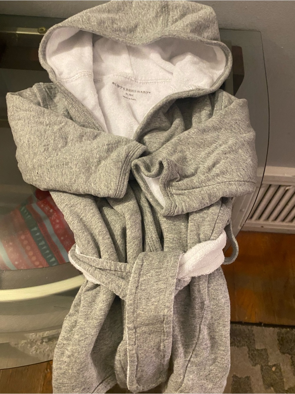 Burt's Bees Baby Hooded Terry Robe in Light Gray